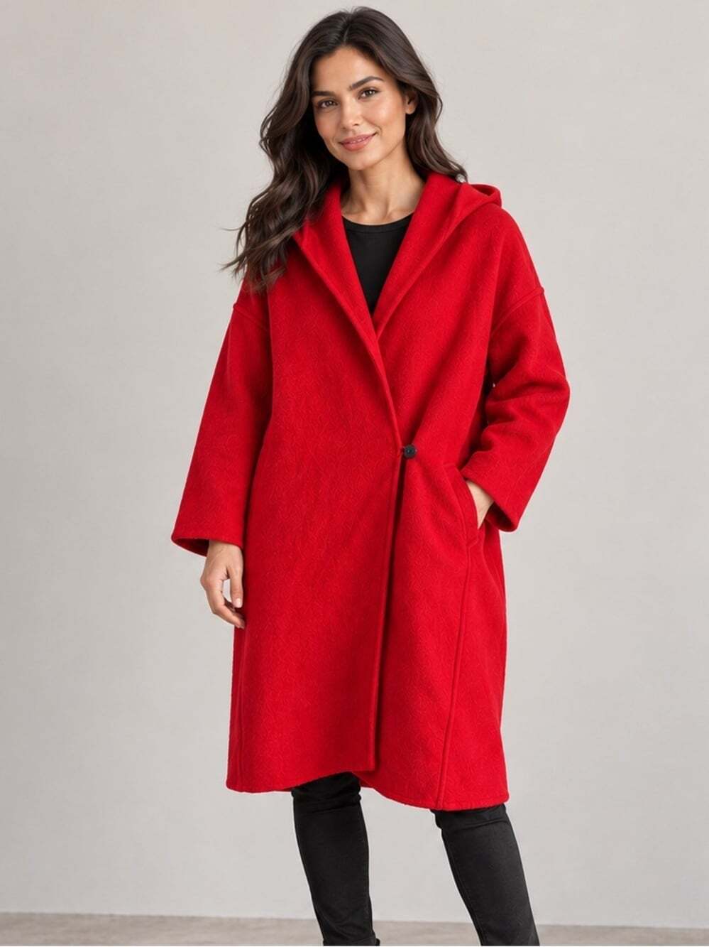 JNBY Denmark Red Hooded Wool Blend Coat S Oversized Minimalist Avant-Garde Luxur